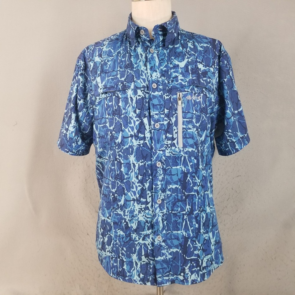 Silver Bait Fishing Shirt Men L Blue Camo Florida Flag Performance Short Sleeve